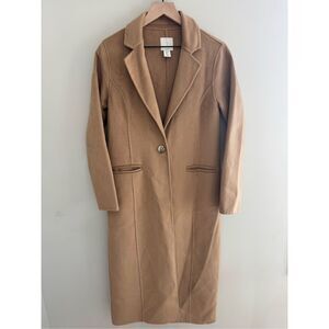 Joie Camel Woolf Trench Coat Long Tan Small 1 Button Closure
